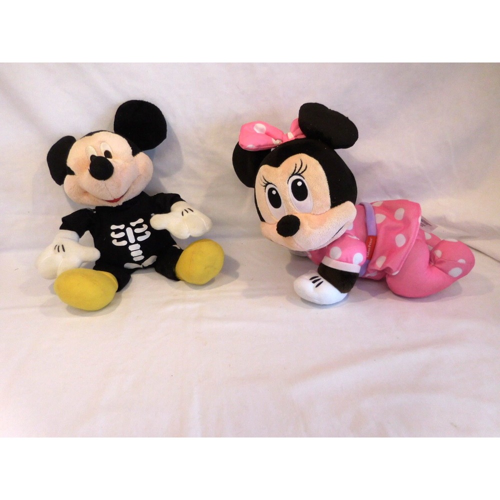 Disney Halloween Skeleton Mickey Mouse Plush Sing + Minnie Musical Touch 'n Craw